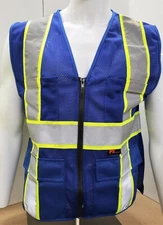 FX Two Tone HI-VIS BLUE Safety Vest w/ 4 Front Pocket Small to 5XL (SHIPS FREE) 
