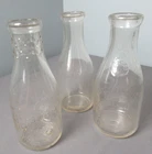 3 Vintage Quart Milk Bottles - Clear Glass - All Different - h4 sb