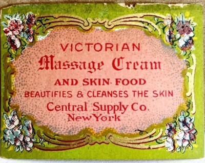 Victorian Massage Cream Central Supply Co Antique Label 1900s 1.25 x 1.5 Mini