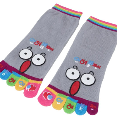 Women's Expression Pattern Graphic Cotton Toe Socks - New - Gray