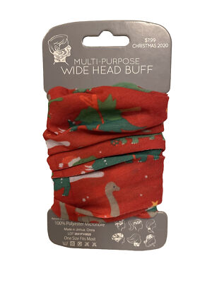 NEW MULTI-PURPOSE WIDE HEAD BUFF FACE MASK RED DINOSAUR CHRISTMAS/HOLIDAY PRINT