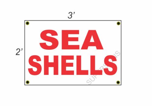 2x3 SEA SHELLS Red & White Banner Sign NEW Discount Size & Price FREE SHIP - Picture 1 of 3
