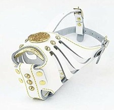 Bestia Maximus Basket Muzzle, Studded Design, White Leather Size XL - US Seller