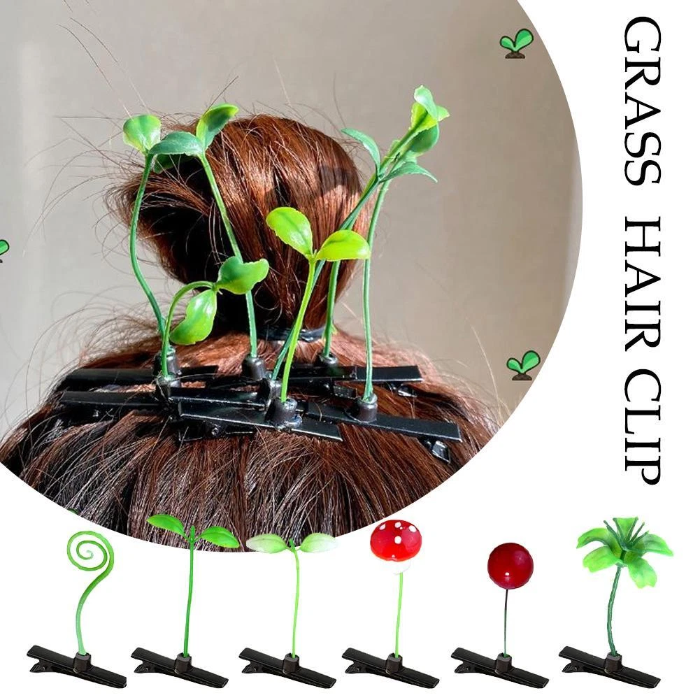 5pcs Hair Clip Cute Headwear Grass Plant Hair Clip Plant Bean Sprout Clip Hair
