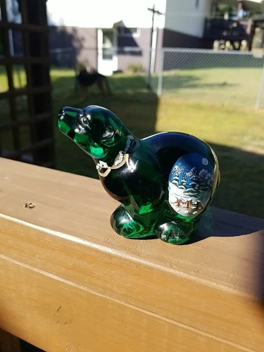 Fenton Christmas Polar Bear Figurine Serene Winter Stunning Emerald Green Signed