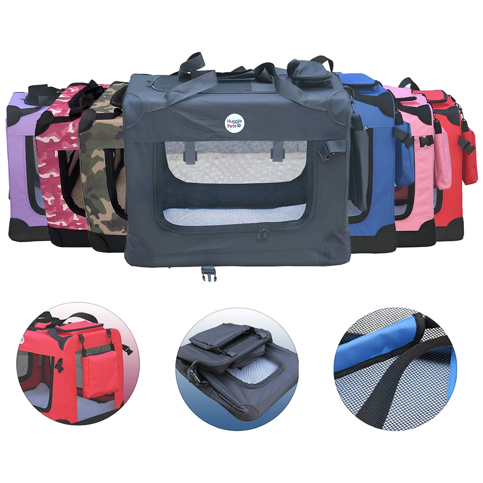 HugglePets Fabric Dog Crate Puppy Carrier - Cat Travel Cage Carry Pet Bag 4 Size - Image 2 of 4