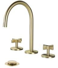Brushed Gold Bathroom Sink Faucet 8 inch Widespread 3 Hole with Overflow Drain