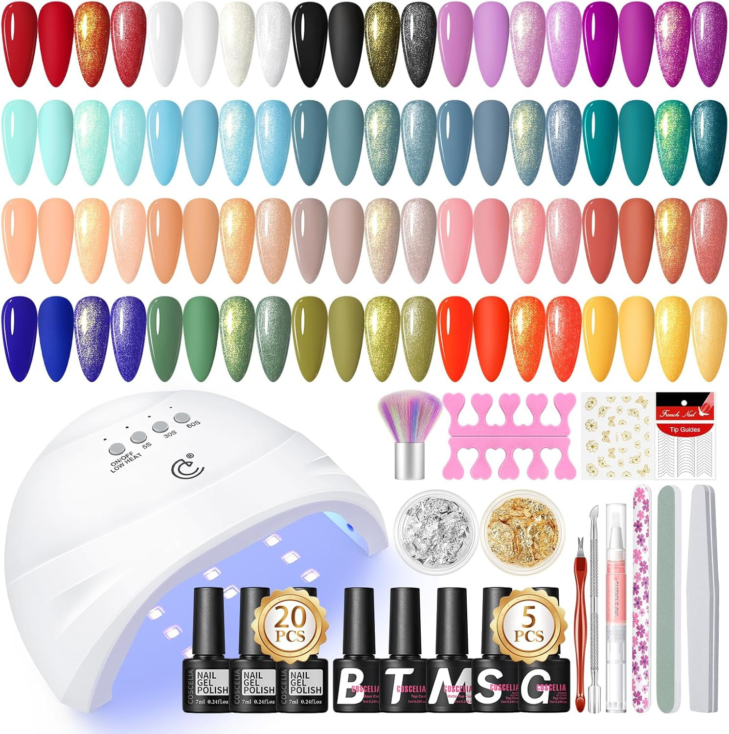 38 Pezzi Kit Smalto Semipermanente Unghie, 20 Colori Set Smalto Gel Base Top Coa