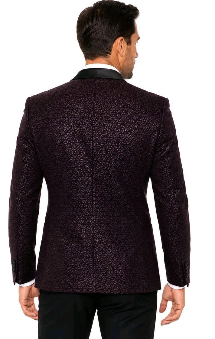 POLITIX Burnett Tuxedo Jacket Mens sz M Slim Fit Plum Velour Floral Print #hng
