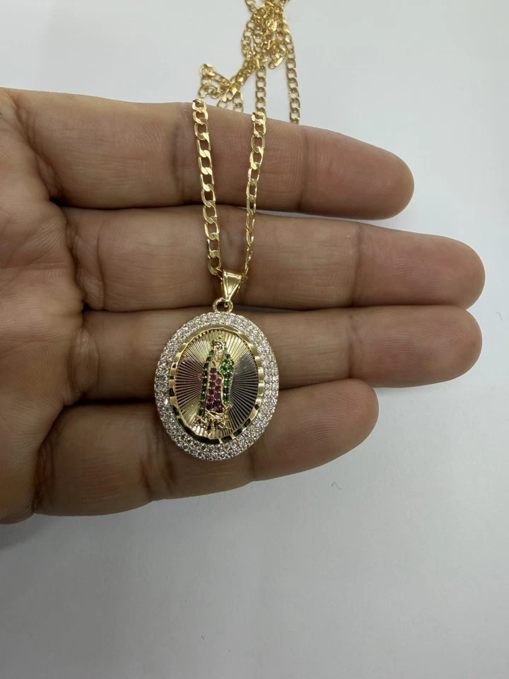 Virgen De Guadalupe Con Cadena De 24 дюйма Pulgadas Enchapada En Oro De 18k - Изображение 3 из 4