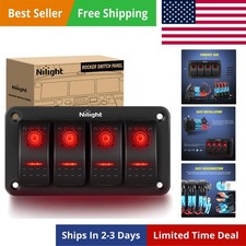 Nilight 8 Gang Rocker Switch Panel 12V/24V Pre-Wired Red Backlit Aluminum