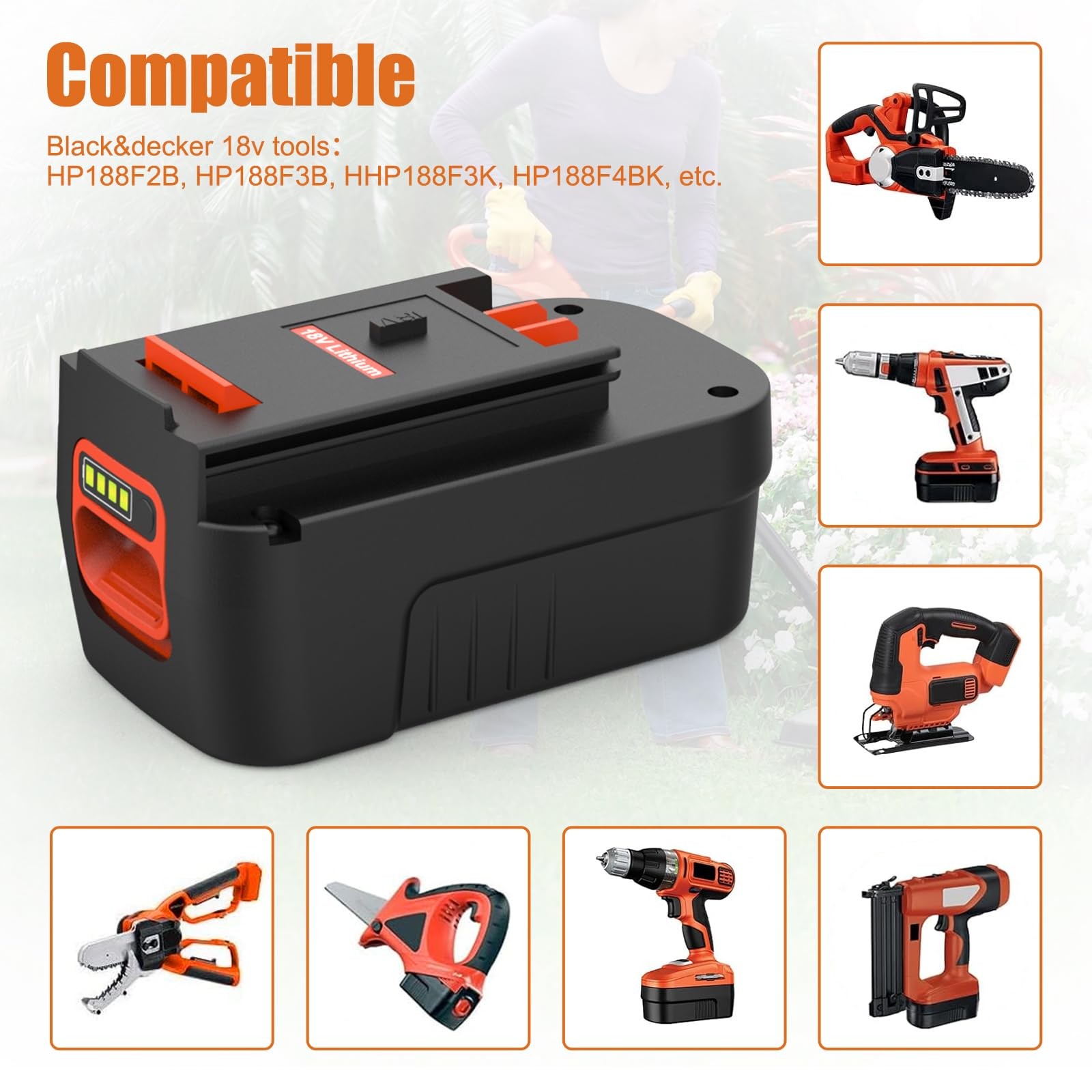 Powilling 2Pack 6.5Ah Replacement for Black and Decker 18V Lithium Battery HP...