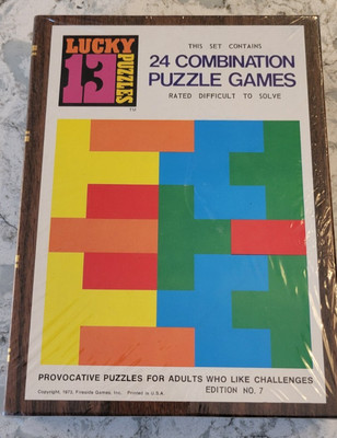 New Vintage 1973 Lucky 13 Puzzles 24 Combination Puzzel Games Difficult to Solve