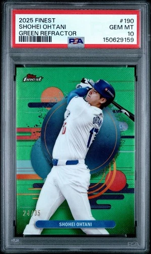 2025 Topps Finest #190 Shohei Ohtani Green Refractor 24/35 PSA 10