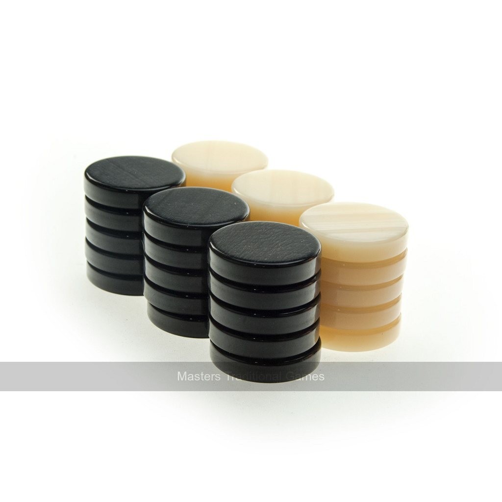 Manopoulos Pearl Acrylic Backgammon Checkers, Cream and Black, 36mm (UK)