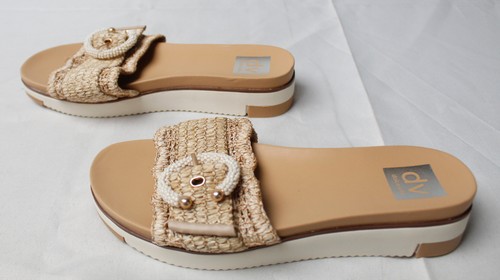 DV Dolce Vita Women's Caster Raffia Slide-On Sandals AC2 Cafe Size US:7M
