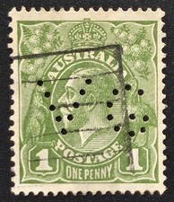 Australia 1931-36 Scott #114 1p George V Green - "VG" PERFIN - Stamp