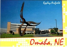 Omaha, NE Nebraska EPPLEY AIRFIELD Airport & Art Sculpture 4X6 Aviation Postcard