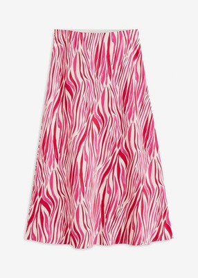 Midi-Rock mit Bequembund Gr. 44 Creme Pink Graphisch Damen Satinrock Neu