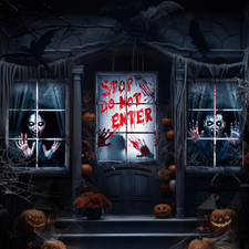 3 Pcs Halloween Window Cover Decorations, Ghost Zombies Blood