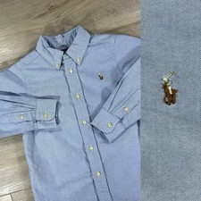 Polo Ralph Lauren Boys Size 4 Blue Oxford Button Down Flesh Pony Cotton