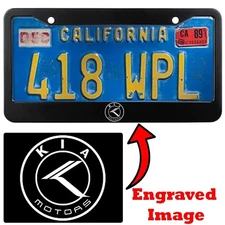 Engraved Black License Plate Frame - Kia Logo #2