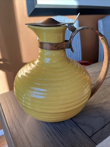 Vintage Bauer Los Angeles yellow Coffee Urn copper handle and lid