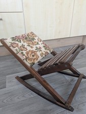 Wood Folding Footstool Ottoman with Floral Fabric Upholstered Top