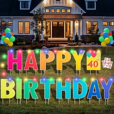 Happy Birthday Yard Sign with Stakes, Customizable Age Birthday Sign with 32....