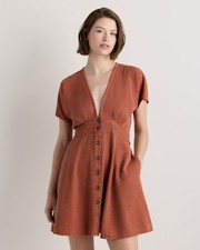 Quince Women Vintage Wash Tencel Button Front Midi Dress Terracotta M