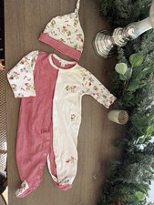 Kissy Kissy Pima Cotton Christmas footed pajama and Cap Size 9 Months pristine