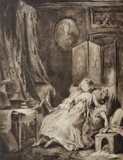 Erotic Print 'The Interrupted Reading' P. - A. Baudouin Coll. Doucet 1912