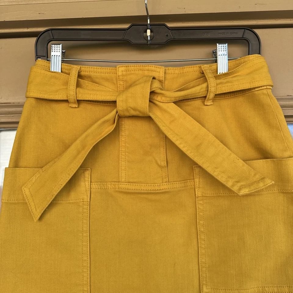 Falda Tory Burch Colette Talla 2 India Dorado Amarillo Mostaza Denim Cintura Alta Bolsillos Foto 2 de 4