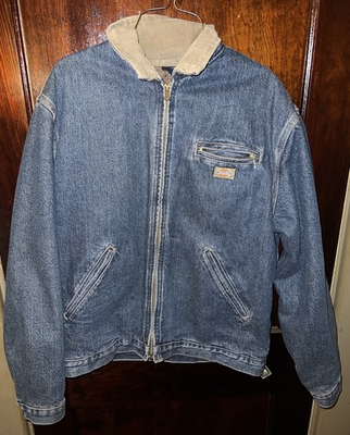 #ad Dickies Men#x27;s Vintage Denim Blanket Lined Chore Barn Jacket 90s Size Large $50.00