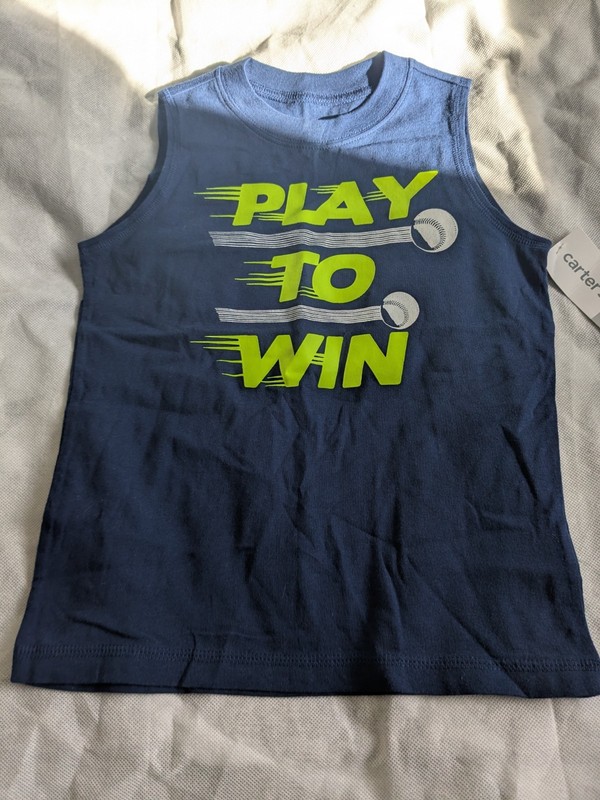 Carter's Size 4T Navy Blue Sleeveless Tank Top With Baseball Themed Logo NWT