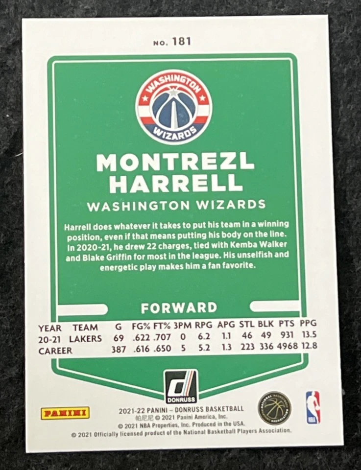 2021-22 Donruss - #181 - Montrezl Harrell - Wizards - Orange Laser - Image 2 of 2
