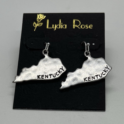 Lydia Rose Silver Tone Kentucky Outline Map Dangle/Drop Hook Earrings, No Stone