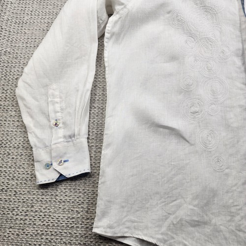 Bugatchi Uomo Shirt Mens 2XL White Linen Long Sleeve Embroidered Button Front - Picture 3 of 18