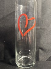 Clear Valentine 10 Inch Vase With Red Heart.