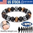 Energy Healing Stretch Bracelet Natural Stone Hematite Tiger Eye for Men Women