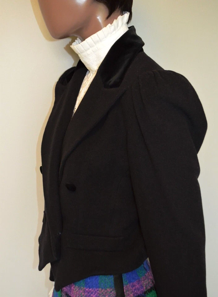 Chaqueta de montar victoriana vintage LAURA ASHLEY lana terciopelo S 6 10 negra Bridgerton Foto 3 de 4