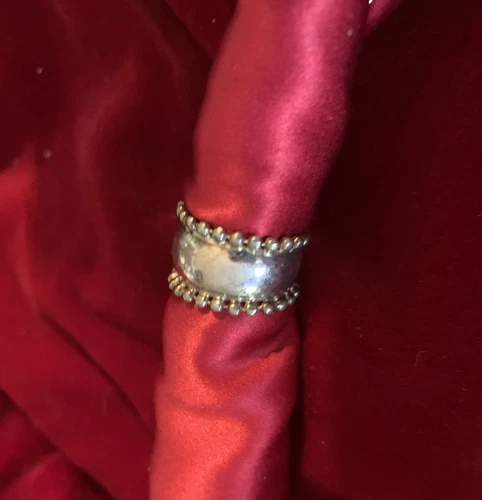 Vintage Wide Band Beaded Edge Sterling Silver Ring Sz 6 -weighs 4gm