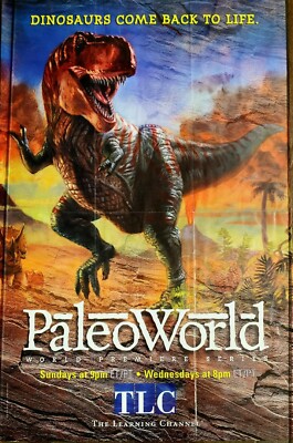 Vintage TLC The Learning Channel Cable TV Paleo World Dinosaurs Poster 27x40