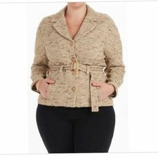 St. John Collection Beige Multi color Tweed Knit Belted 76091 Jacket S