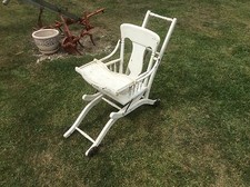 Primitive Wood High Chair  Stroller , Cast Iron Wheels, Adjustable Height