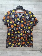 Scrub Top Cartoon Halloween Mummy Pumpkin Emoji Smiley Face Med- Lg READ