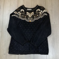 Vintage Victoria Harbour Sweater Women's LARGE Embellished Crewneck Pullover EUC