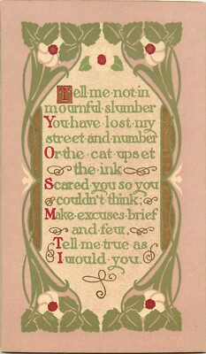 AM Davis Arts & Crafts Postcard Tell Me Why You Don't Write~Rose of Sharon Motif