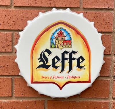 LEFFE BIER METALL FLASCHENVERSCHLUSS WANDSCHILD 30cm VINTAGE RETRO MANNSHÖHLE