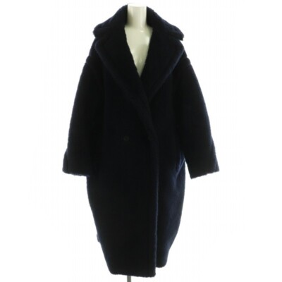 MAX MARA 24 White Tag TEDGIRL Teddy Bear Icon Coat S Navy Long Alpaca Wool